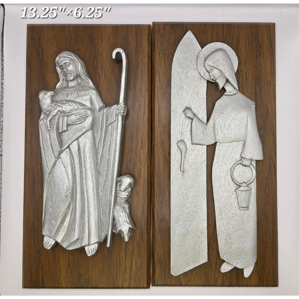 Vintage MCM Silver Tone Religious Wall Plaques